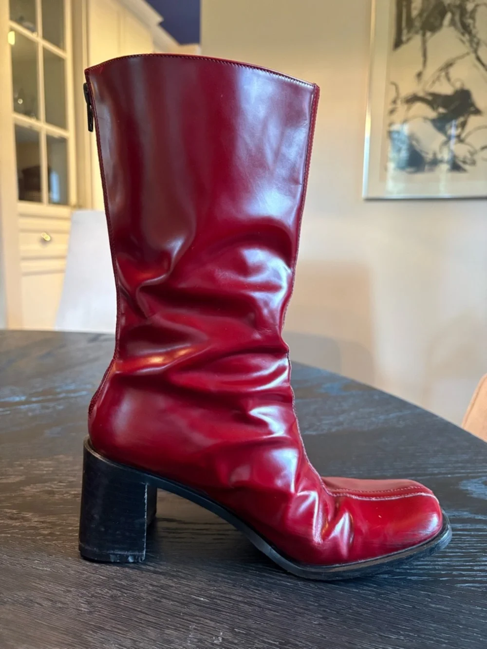 COACH Virginia J021 Burgundy Leather Square Toe Boots Made in Italy Size 6B - Picture 8 of 15